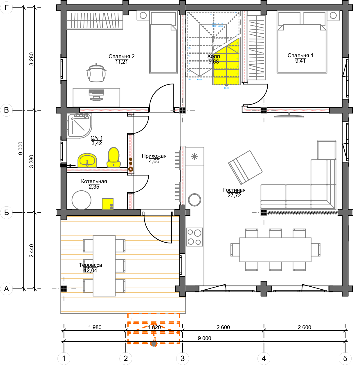 План первого этажа Lutzen 1.0 (Дом Лютцен)