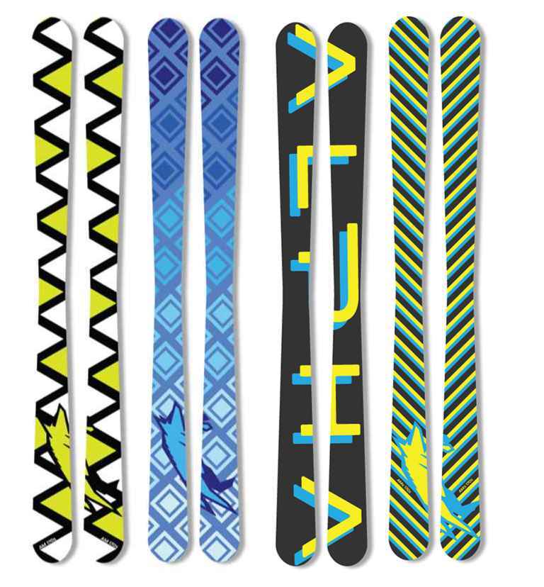 лыжи дизайнерские 4  пары в ряд