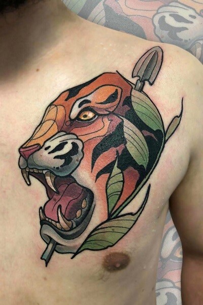 татуировка тигра на груди в Новосибирске
